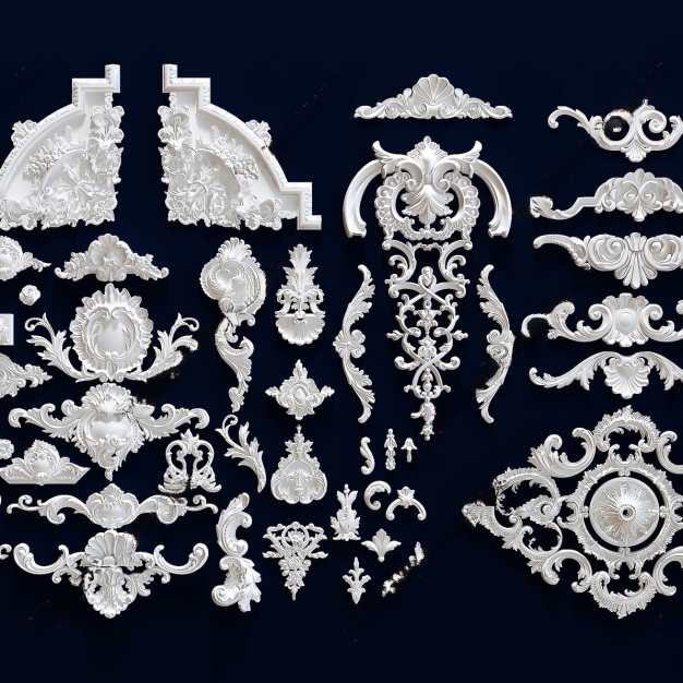 简欧石膏雕花构件3D模型